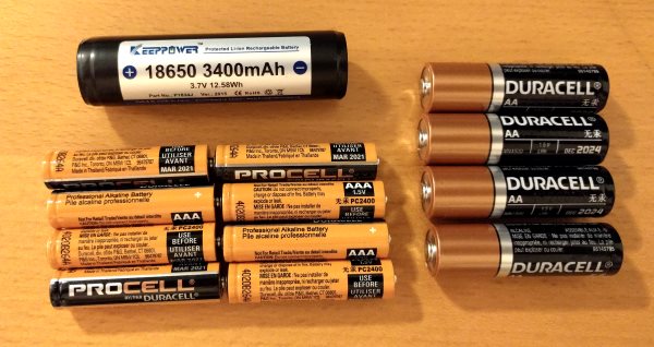 18650 battery compared to AA and AAA batteries with equivalent energy content